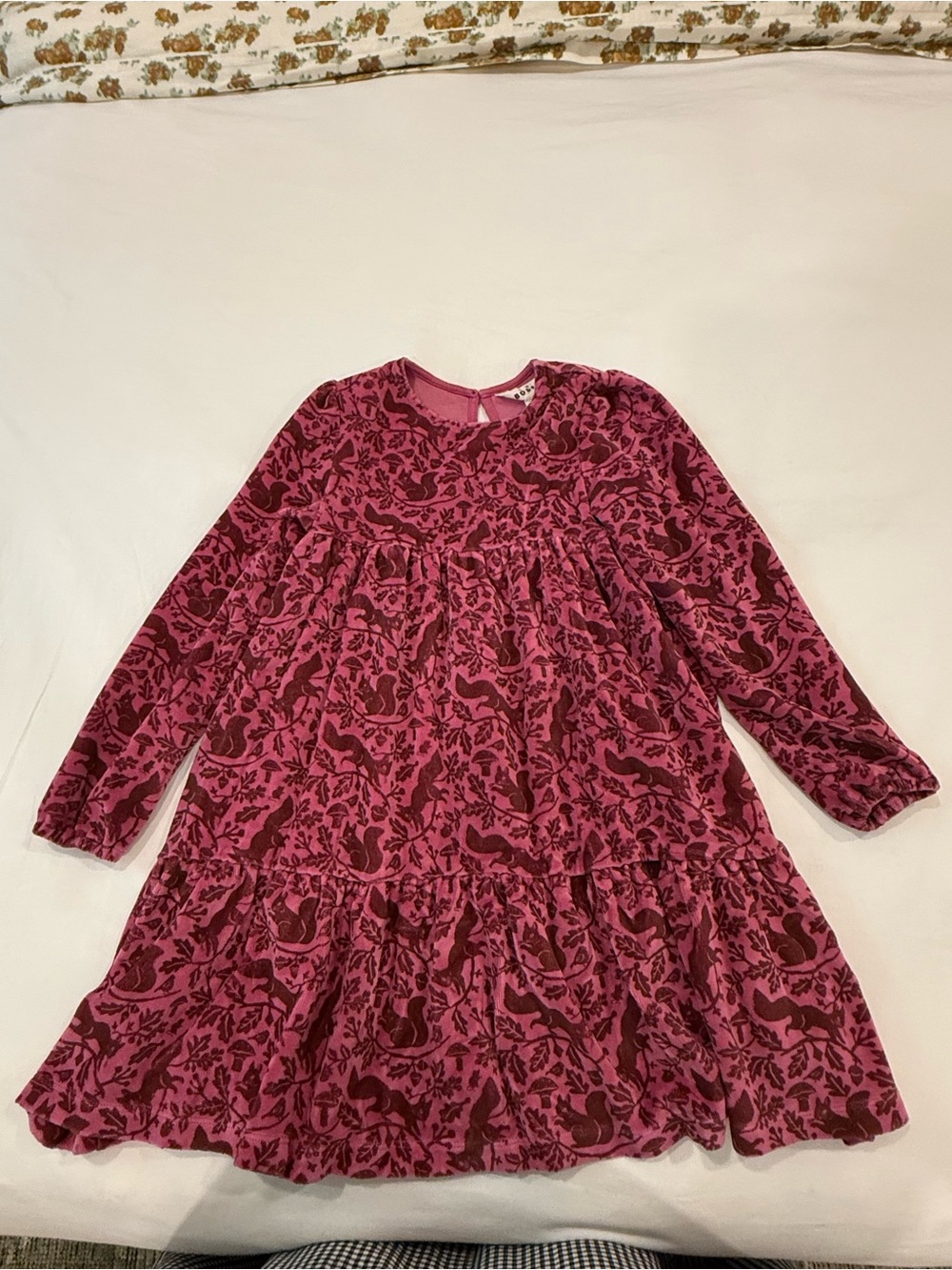 Mini Boden Pink Floral Tiered Long-Sleeve Dress